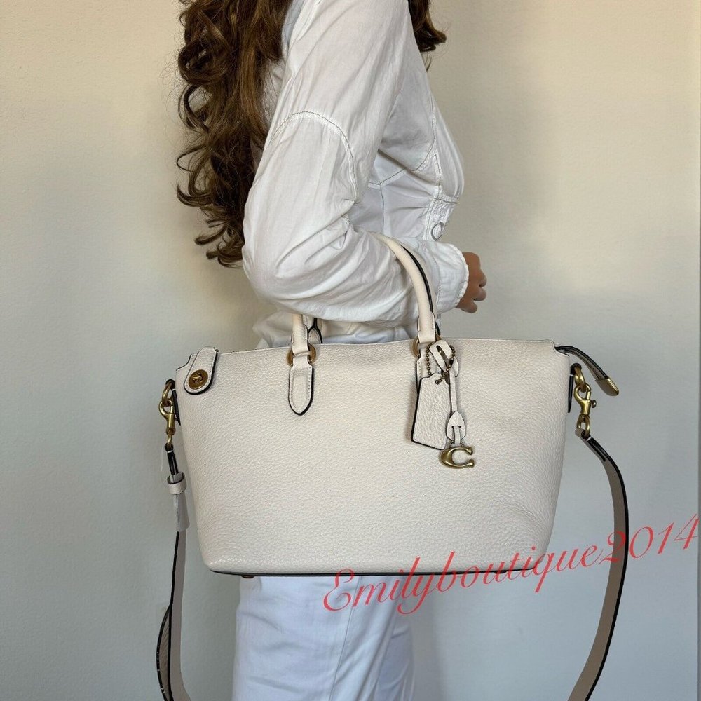 Coach CE741 Cara Satchel Soft Pebbled Leather Chalk White Crossbody Bag